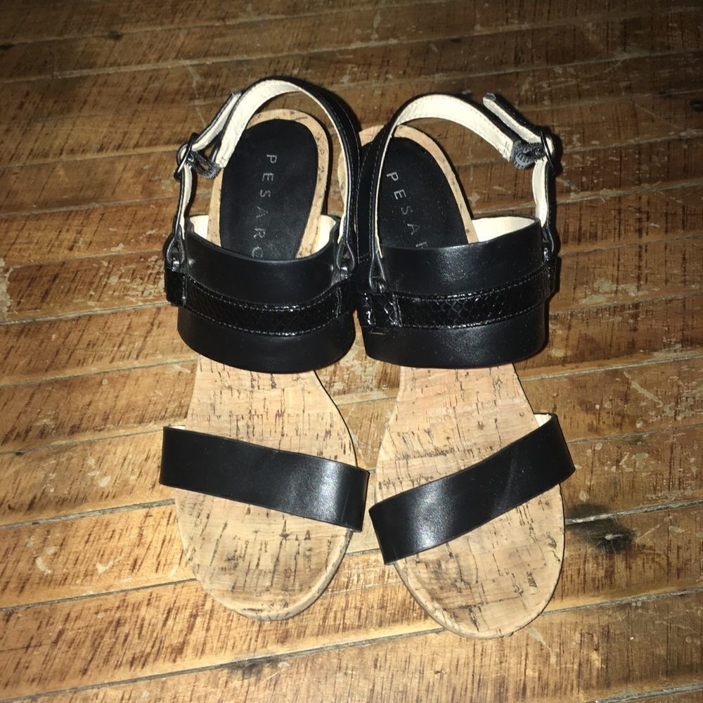 Pesaro black strappy, cork wedge 7.5 sandals